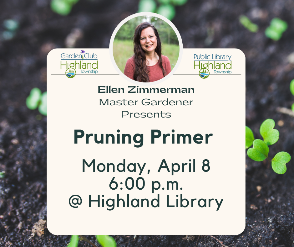 image of woman smiling text: Pruning Primer Monday April 8 at 6 p.m.