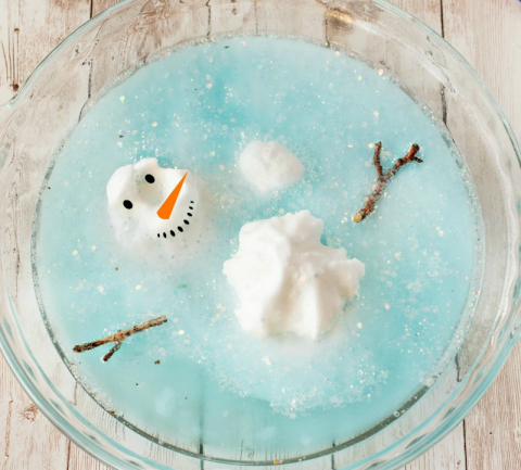 melting snowman in a bowl