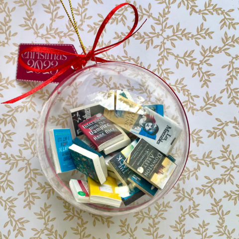 plastic fillable ornament with mini books