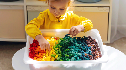 child using a sensory bin