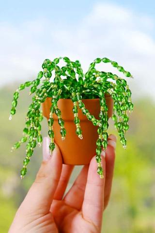small pot with beaded plant