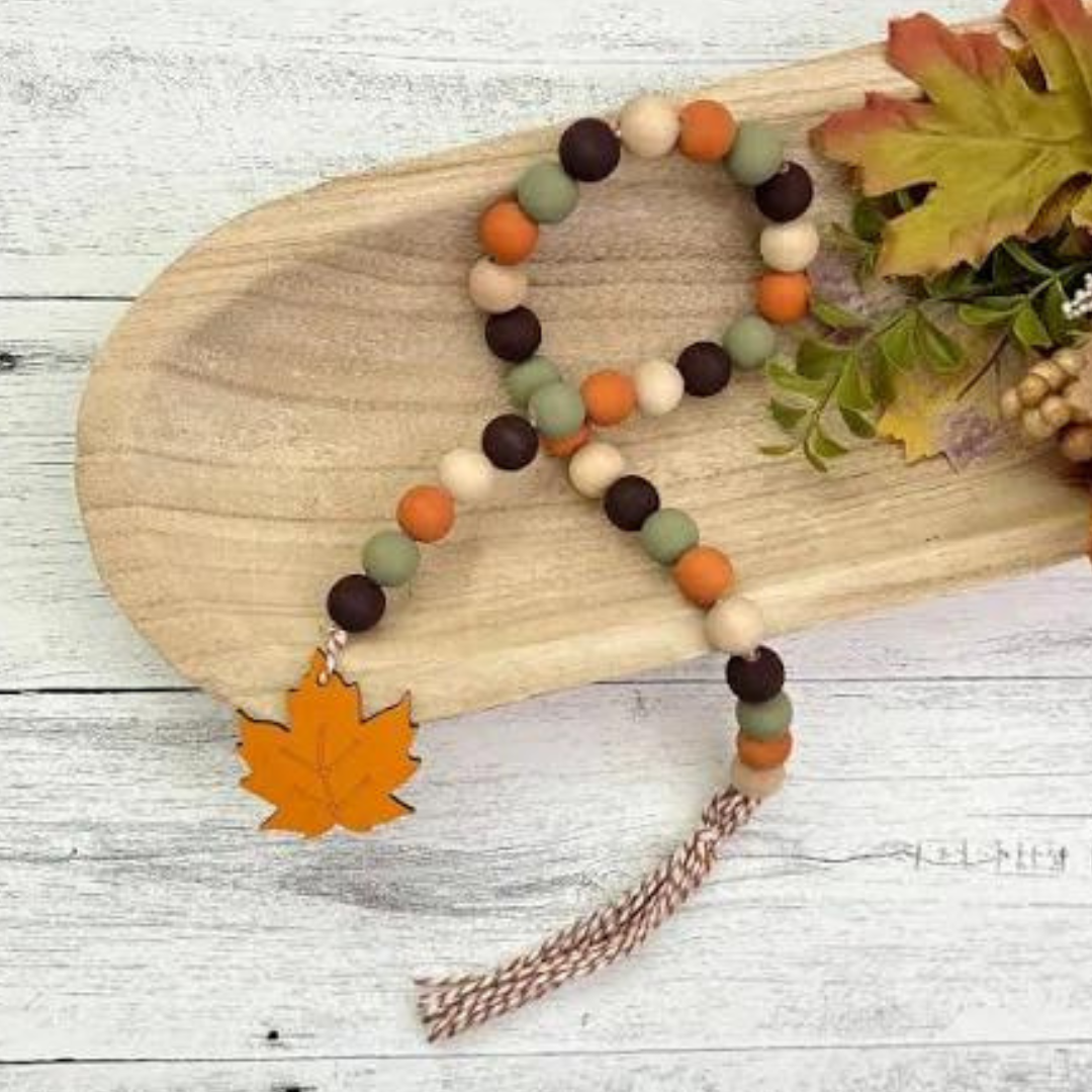 wooden bead garland in fall colors