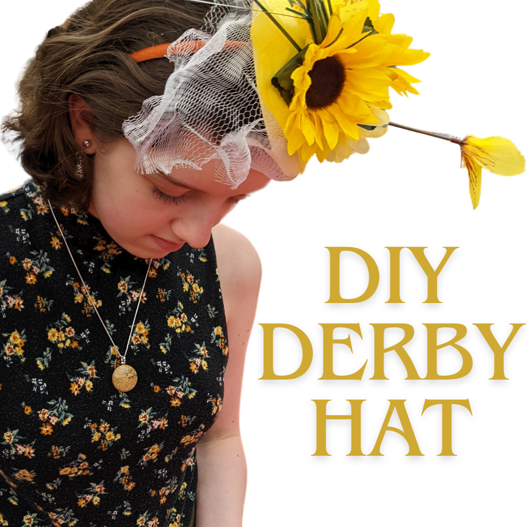 teen wearing a fascinator hat with a large sunflower